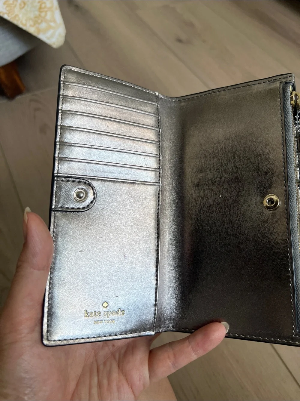 kate spade metallic gunmetal cardholder wallet